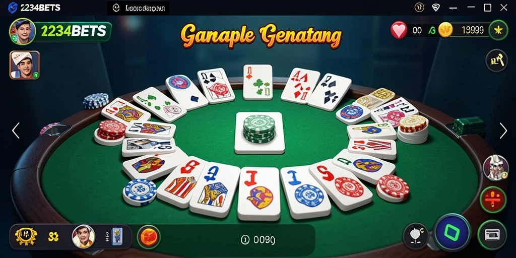 Screenshot utama gameplay 1234BETS yang menunjukkan serunya bermain Gaple.