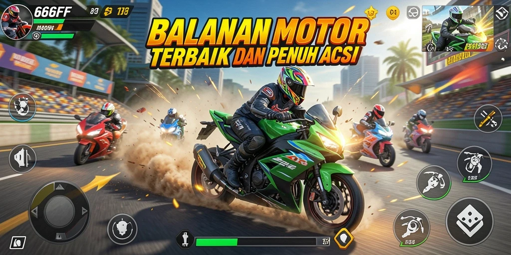 Tampilan gameplay seru balapan motor di 666FF.