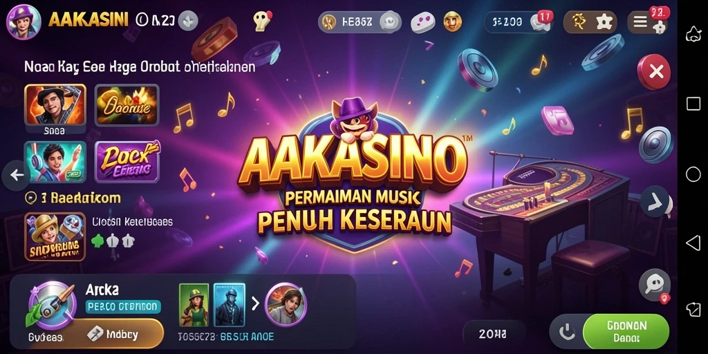 Tampilan gameplay yang seru dalam AAKASINO dengan musik yang menggugah semangat.