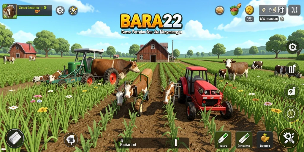 Screenshot gameplay BARA22 menunjukkan aktivitas bertani yang seru dan interaktif.