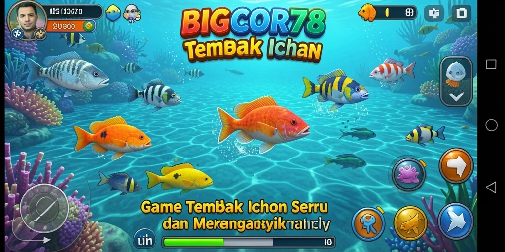 Tampilan gameplay seru di BIGCOR78 saat menembak ikan.