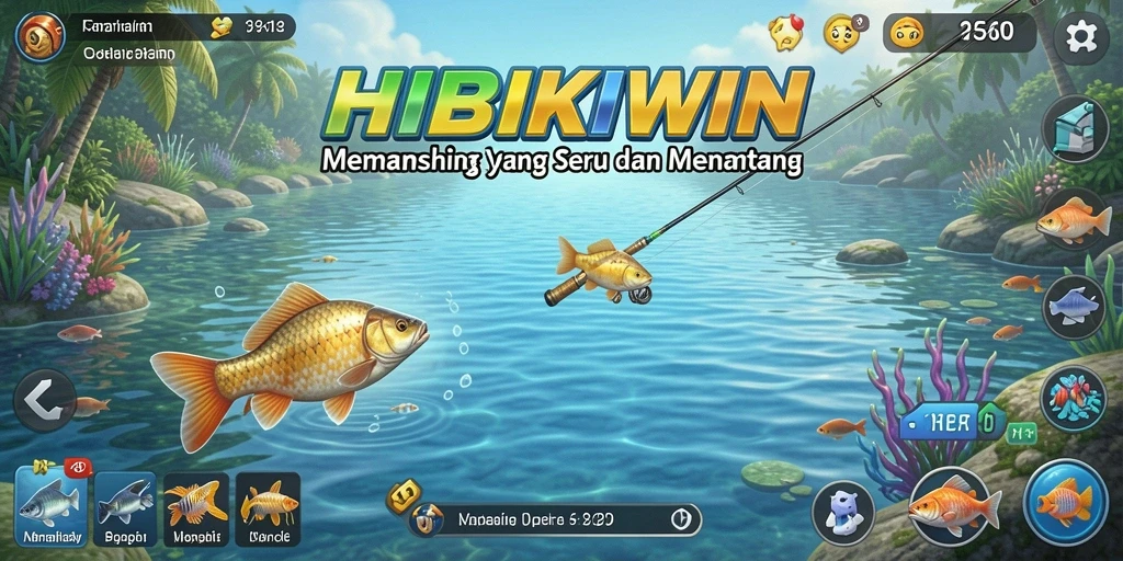 Tampilan gameplay HIBIKIWIN yang seru saat menangkap ikan.