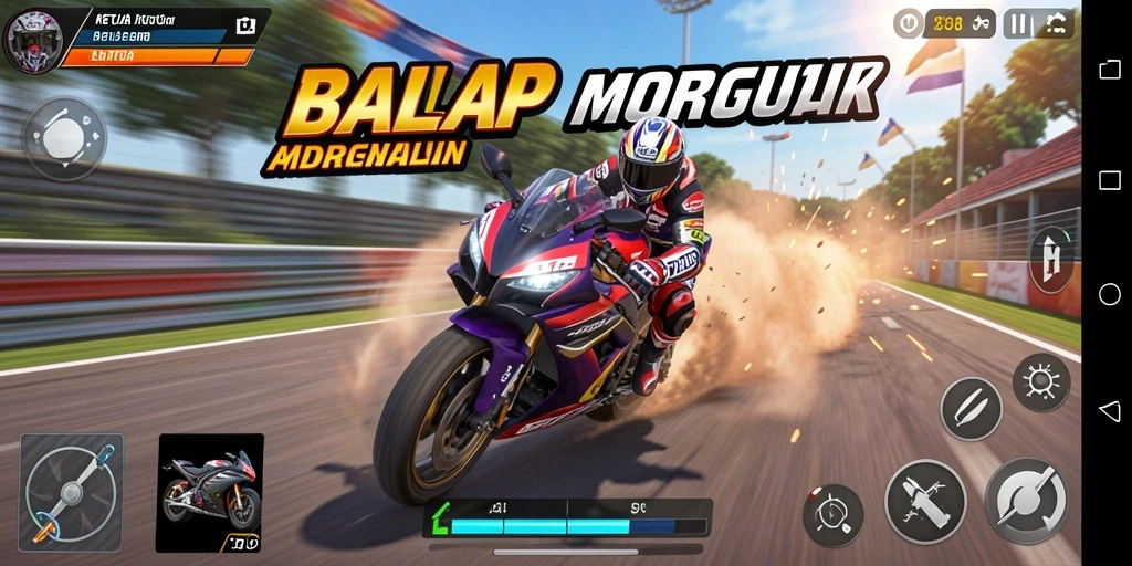 Tangkapan layar KETUA menampilkan balapan motor yang mendebarkan dan grafis yang menakjubkan.