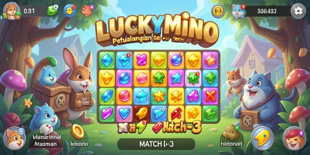 Tampilan gameplay seru dari LUCKYMINO yang penuh warna.