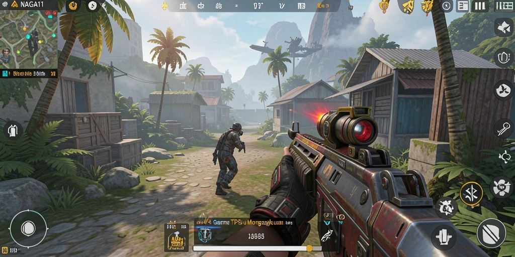 Screenshot utama NAGA11 menampilkan aksi gameplay TPS yang menegangkan.