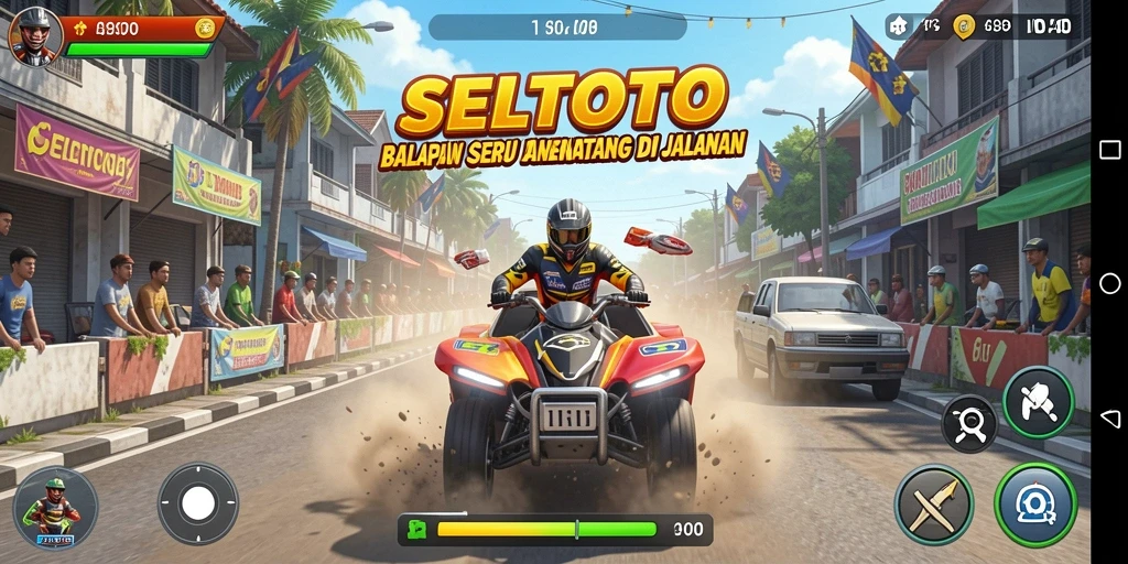 Gameplay balapan seru di SELTOTO di jalanan.