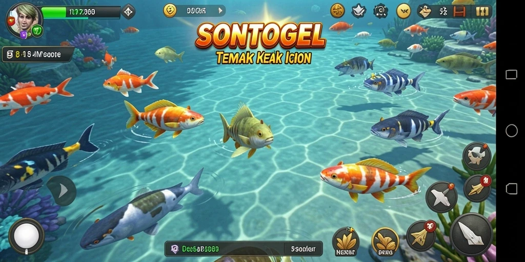 Tampilan gameplay seru di SONTOGEL dengan ikan-ikan yang menunggu untuk ditembak.