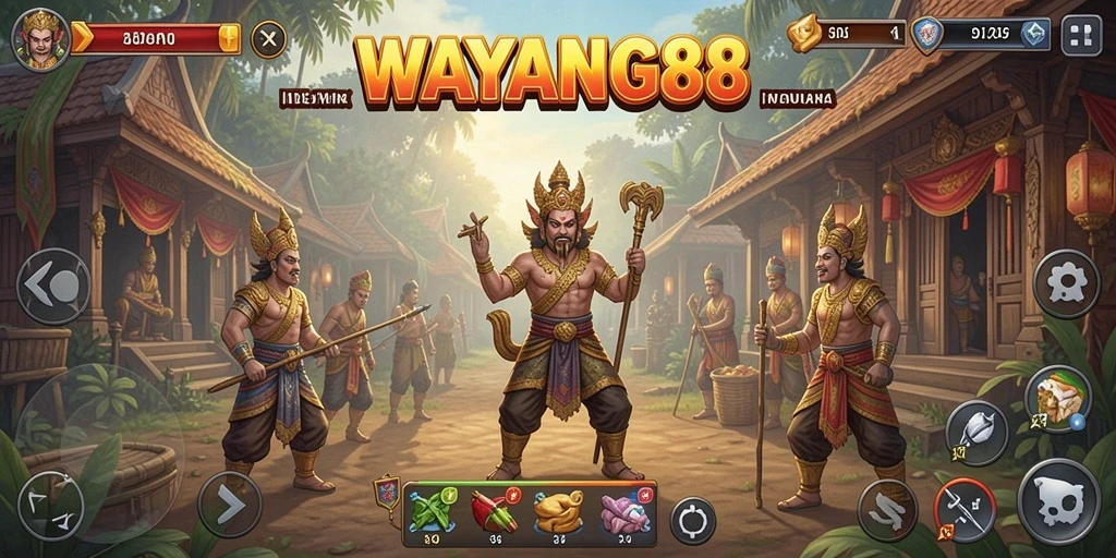 Screenshot utama WAYANG88 menampilkan gameplay yang menarik dengan karakter wayang.